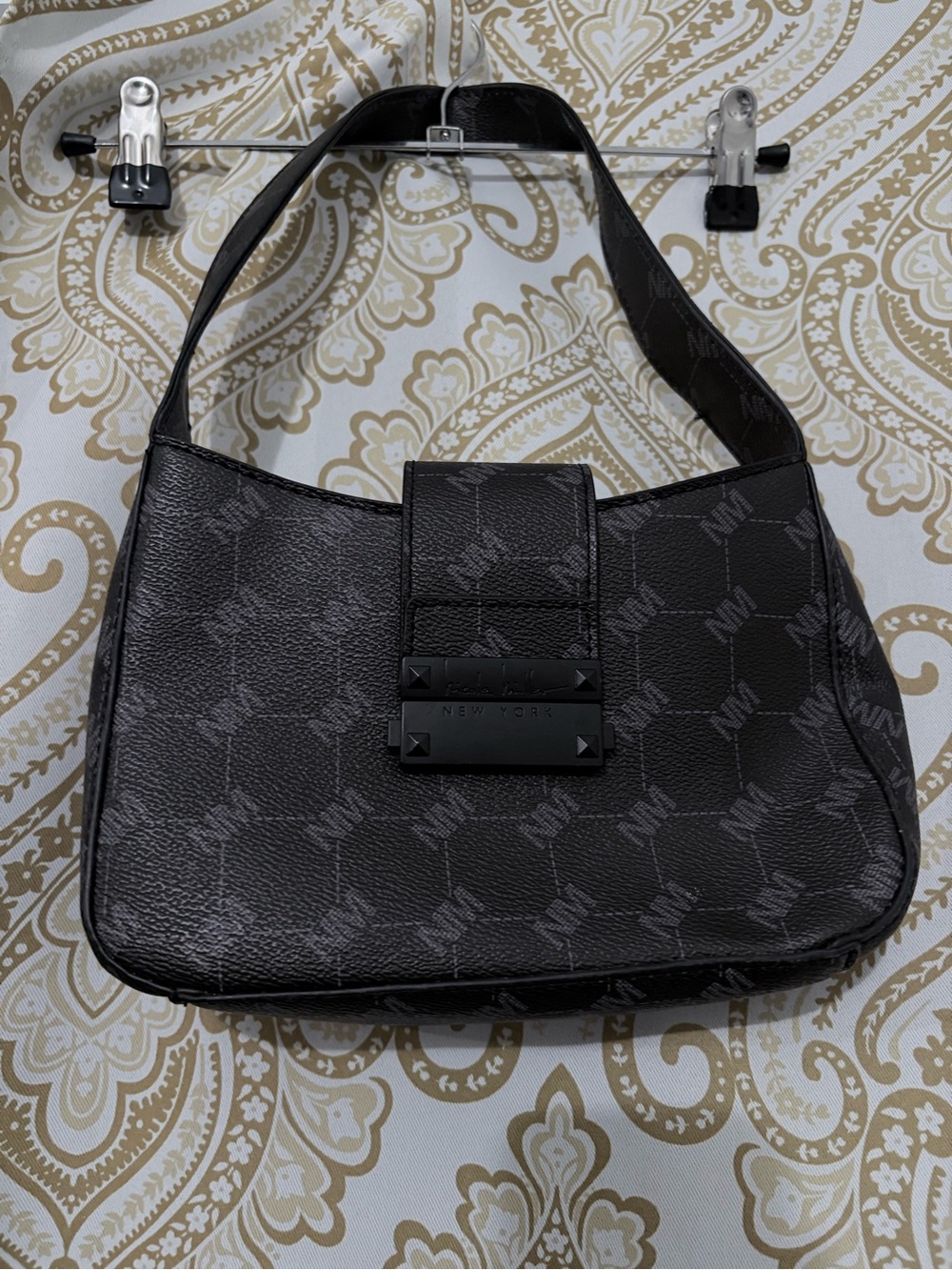 Nicole Miller Black Monogram Small Shoulder Bag